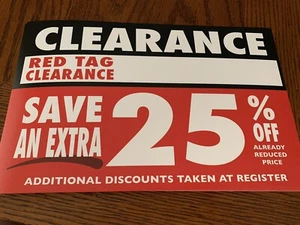 15 letreros ~Liquidación de tienda/tienda al por menor~ ETIQUETA ROJA~ Letrero extra 25 % de descuento~ 7x11" - Imagen 1 de 4