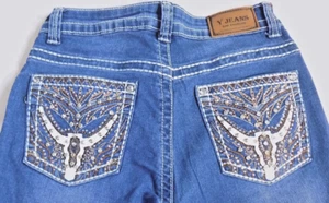 Y Jeans Los Angeles Damen 7/8 Bootcut verziert Strass Nieten Longhorn - Bild 1 von 7