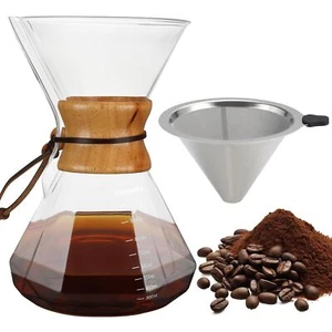 34oz/1000ml Pour Over Coffee Maker with Reusable Stainless Steel Filter 6-8 Cups - Picture 1 of 7