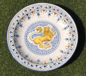 Antique Hand Painted Tin Glaze Faience Majolica Lion Pottery Charger 19" - Picture 1 of 9