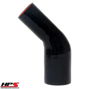 HPS 2.5" > 3.5" ID 4-ply Silicone 45 Degree Elbow Reducer Hose Black 63mm > 89mm - Picture 1 of 3