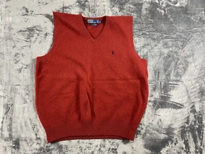 Vintage Polo Ralph Lauren gilet uomo XL rosso lana di agnello pullover golf preppy classico - Foto 1 di 6