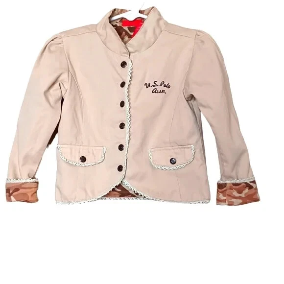 Polo Assn. dos EUA Forro camuflado bronzeado neutro botão de pressão jaqueta infantil menina tamanho 3T - Imagem 1 de 4