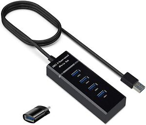 4 Port USB 3.0 Splitter mit Typ C Adapter, High-Speed 5 Gbps USB 3.0 Data Hub