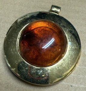 Vintage Large Gold Tone Amber Pendant Charm Signed FLP - Picture 1 of 6