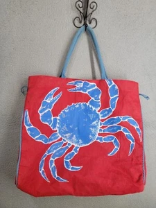Extra Large JUTE MUDPIE CRAB Beach Tote Beach Bag Cruise Red Woven Nautical - Picture 1 of 11
