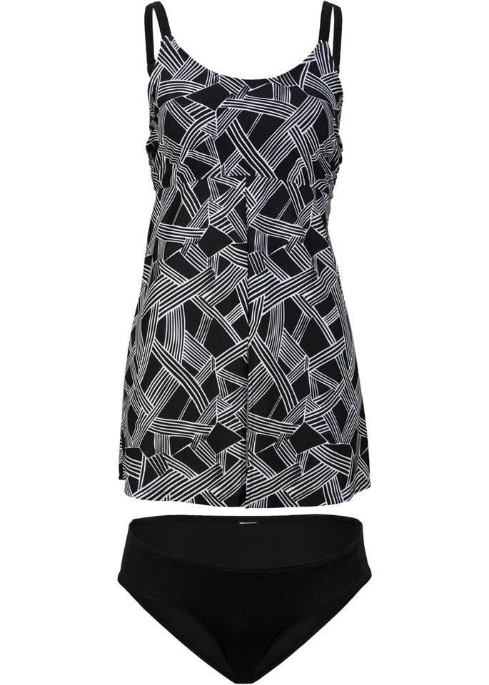 2-tlg Set Tankini Langgrösse Gr. 44 Schwarz Weiß Bedruckt Damen-Bademode Neu - Bild 1 von 1