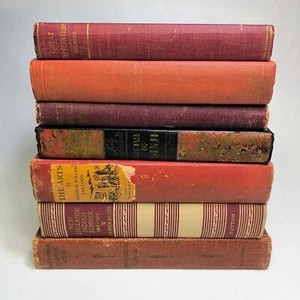 Antique Early 1900s Red Burgundy Lot of 7 Hardcover Books Great Decor Staging - Picture 1 of 13