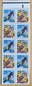 SCOTT #2285b OWL & GROSBEAK BOOKLET PANE 10 MNH STAMPS - Picture 1 of 2