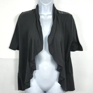 Decree Womens Cardigan Sweater Sz M Charcoal Gray Sheer Floral Lace Back  - Picture 1 of 9