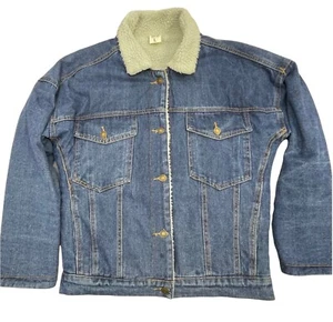 Unbranded Sherpa Denim Boys Large 12 Trucker Jacket Blue Jean Lined Long Sleeves - Picture 1 of 11
