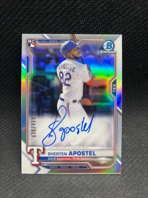 2021 Bowman Chrome Sherten Apostel Rookie Refractor Auto 36/499 TEXAS RANGERS - Image 1 of 2