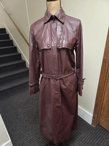Vintage Pierre D' Alby Brownish Red Nappa Leather Trench Coat Women's 38/5 - Picture 1 of 15