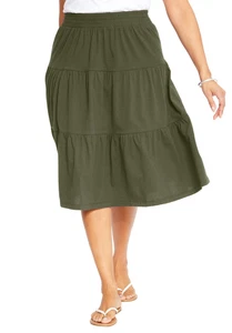 Woman Within Plus Size Elastic-Waist Knit Tiered Skirt - Picture 1 of 47