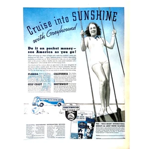 Travel 1937 Print Ad Greyhound Bus Lines Cruise Into Sunshine 11x14 - Picture 1 of 3