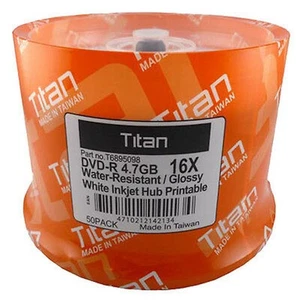 200 Titan DVD-R 16X Semi-Gloss (Glossy) Water Resistant White Inkjet Printable - Picture 1 of 1
