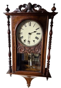 A Seth Thomas ,Victorian Walnut and Parquetry Wall Clock Stunning Running Great - Picture 1 of 11