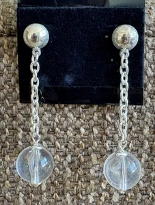 Vintage Post Style Resin Clear Ball Silver Plated Dangle Fashion Earrings - Picture 1 of 10