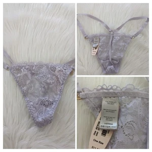 Vintage Victoria's Secret Lace V-String Panty one size lavender 2011 thong '11 - Picture 1 of 7