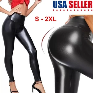 Leggings Mujeres Elásticos Imitación Cuero Informales PU Pantalones Cintura Alta Pantalones Curvilíneos - Imagen 1 de 17