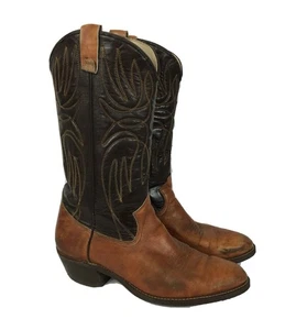 Botas Vaqueras Occidentales de Cuero Marrón Dos Tonos Bordadas Para Hombre 10 D Hechas en EE. UU. - Imagen 1 de 10