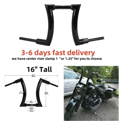 JLCMY Schwarz 16" Riser 2" Ape Hanger Lenker For Harley Street Electra Glide Touring