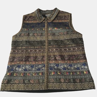 Chicos Design 3 Vest Womens X-Large Tapestry Metallic Gold Artsy Boho Jacket Art - Image 1 of 4
