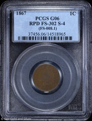 1867 1c Indian Head Cent PCGS G 06 | RPD FS-302 S-4 - Image 1 of 4
