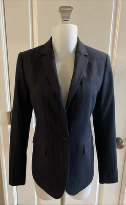 Banana Republic Navy Blue Blazer Jacket Pinstriped One Button Classic Preppy -4 - Image 1 of 4