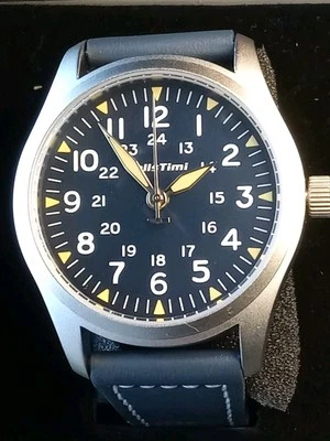 Pagani Design / Rollstimi Blue Quartz 42mm Lume Pilot Watch Thick Leather Band   - Image 1 of 4