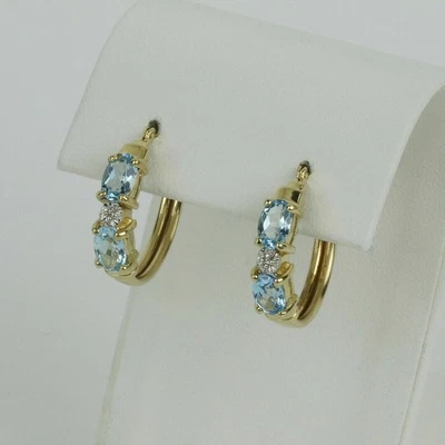 Natürlich Blau Topas Und Weiß Topas Gelbgold Versilbert Creolen B106 - Bild 1 von 4