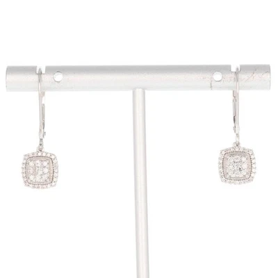 0.52 克拉公主切割钻石光环杠杆吊坠一对耳环 14k 白金 — 第 1/4 张图片