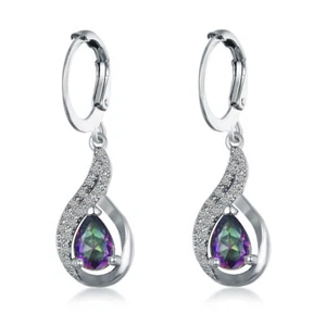 Shine Teardrop Multi Color Rainbow Mystic Topaz Gems Silver Dangle Hook Earrings - Picture 1 of 6