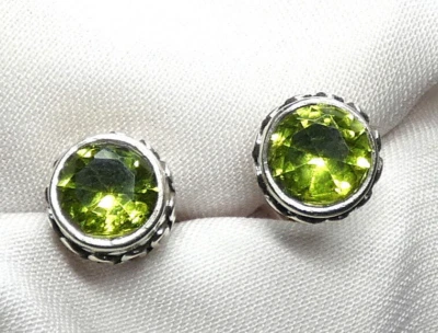 Peridot Ohrstecker echt 925 Silber ca. 8 mm Durchmesser, romantisches Design NEU - Bild 1 von 4