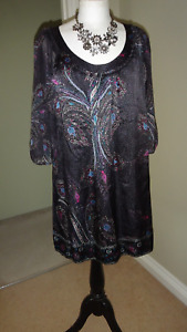 Monsoon Kai Mai Satin 100% Silk Floral Paisley Self Lined Dress Tunic UK 14🌺🌸