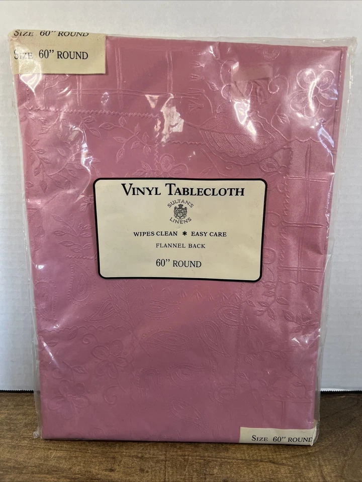 Sultan’s Linens Pink Vinyl Tablecloth 60” Round 4 To 6 People Easy Care - Image 1 of 4