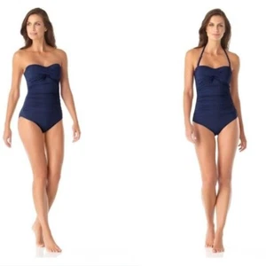 Anne Cole Live in Color Twist Front Shirred One Piece Navy size 10 - Picture 1 of 13