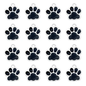 20 pcs Black Enamel Dog Paw Charm Alloy Silver Pendant Jewelry Crafts 17*16mm - Picture 1 of 6