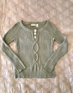 petite dkny fitted cotton sweater with boat neck and braided design  size M - Picture 1 of 3