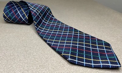 Corbata Paul Fredrick Azul Geométrica Rojo, Amarillo, Verde Rayas Seda Larga 60"x3.5" Foto 1 de 4