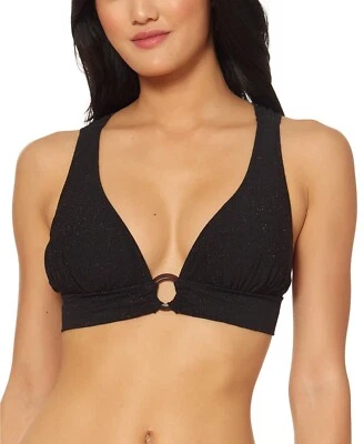 Top de bikini Jessica Simpson estrella brillante junta tórica triángulo, negro, talla mediana Foto 1 de 2