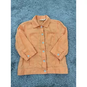 Chicos Jacket Womans 1 Orange Citrus Peach Linen 3/4 Sleeve Button Up Coat - Picture 1 of 9
