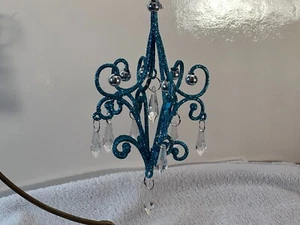 Christmas ornament victorian chandelier turquoise glitter clear prisms OH9672 - Picture 1 of 6