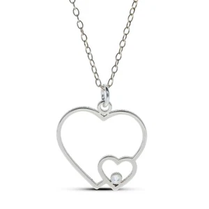 925 Silver Diamond double Heart Pendant, diamond set necklace, Love, for Her, - Picture 1 of 8