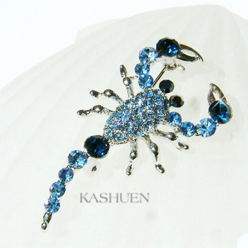 Blue Scorpion made with Swarovski Crystal insect bug Jewelry Pin Brooch Xmas NEW - Image 1 of 1