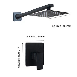 12 Zoll Matt Schwarz Regen Quadrat Duschkopf + Mischventil Duscharmatur Kits - Bild 1 von 7