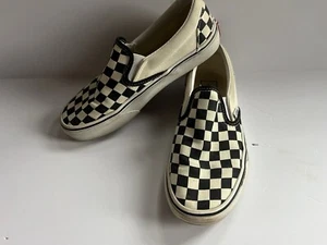 Vans Checkerboard Slip on Shoes Women's 6.5 Men's 5 Black White Beige Cream - Picture 1 of 10