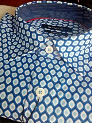 NWT Bugatchi Men's S Short Sleeve button down Shirt abstract Oval like shapes Sh - Image 1 of 4
