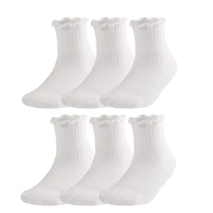 Baby Girls Frilly Ankle Socks Non Slip Pointelle 3 Pair Ruffle Comfortable Fit - Picture 1 of 3