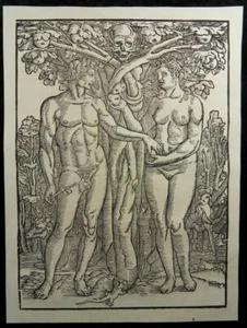 HANS SEBALD BEHAM ADAM EVA SÜNDENFALL PARADIES TOTENKOPF HOLZSCHNITT WOODCUT N03 - Bild 1 von 5